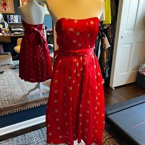 Jcrew Red Polka Dot Strapless Dress size 4
